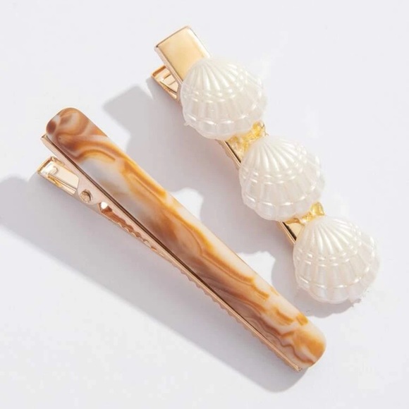 🆕 Faux Pearl & Shell Decor Hair Clip Set of 6 - Picture 6 of 8